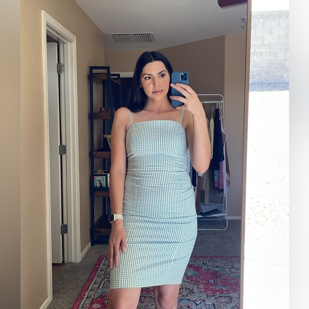 Coquette Plaid Square neck fitted dress